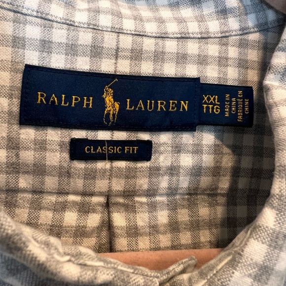 Ralph Lauren Gray & White Checkered Classic Fit Button Up Shirt Flesh Pony XXL - Picture 4 of 10